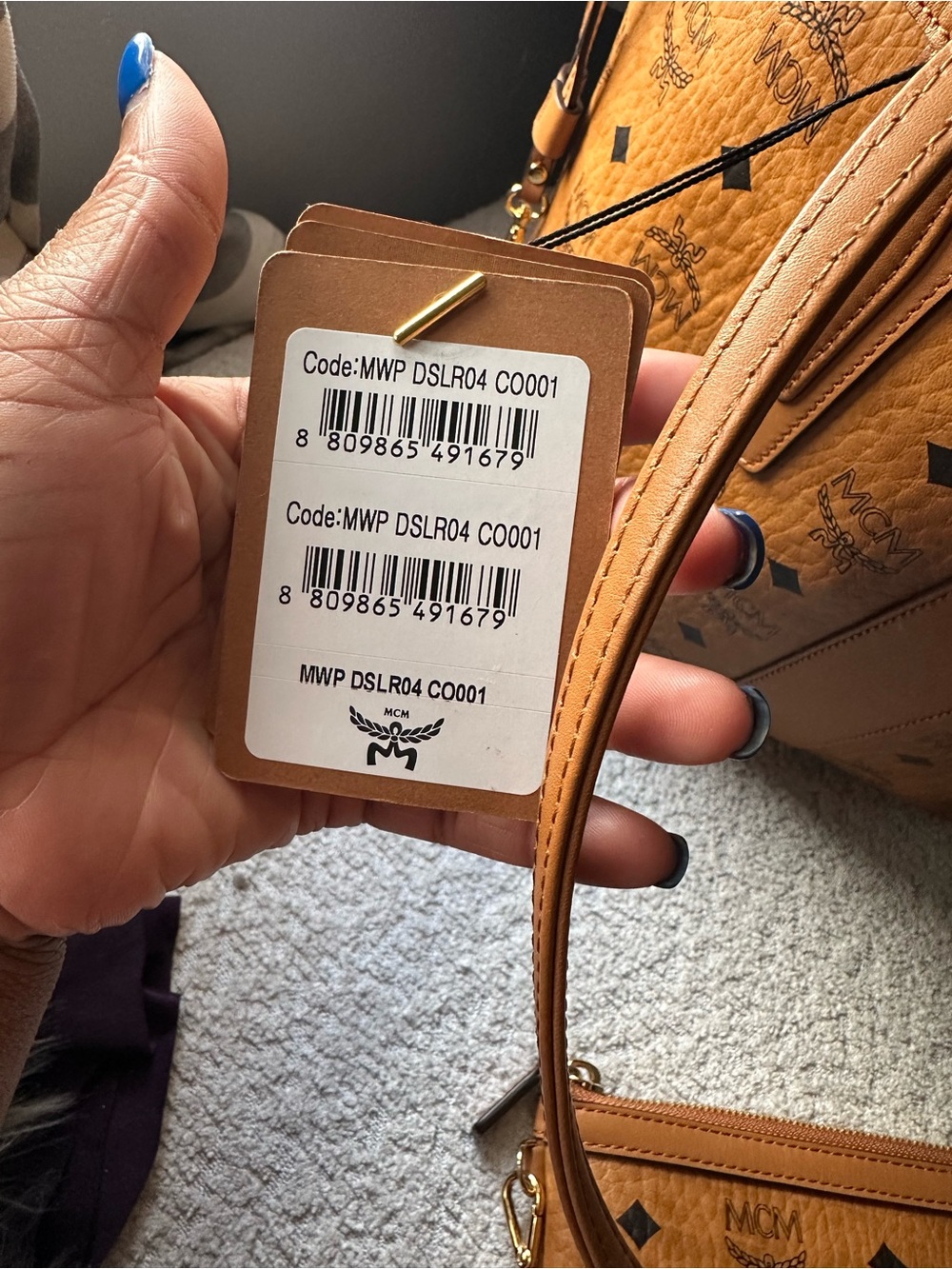 MCM Cognac Leather Shopper Tote with Matching Wristlet - Picture 4 of 5